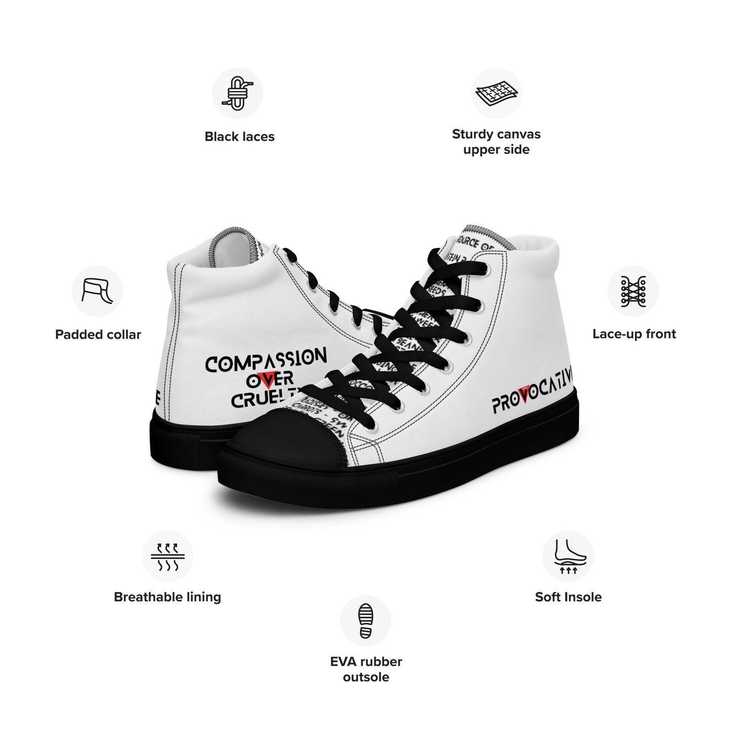 Women’s high top Vegan canvas shoes - Compassion over Cruelty - Vegan