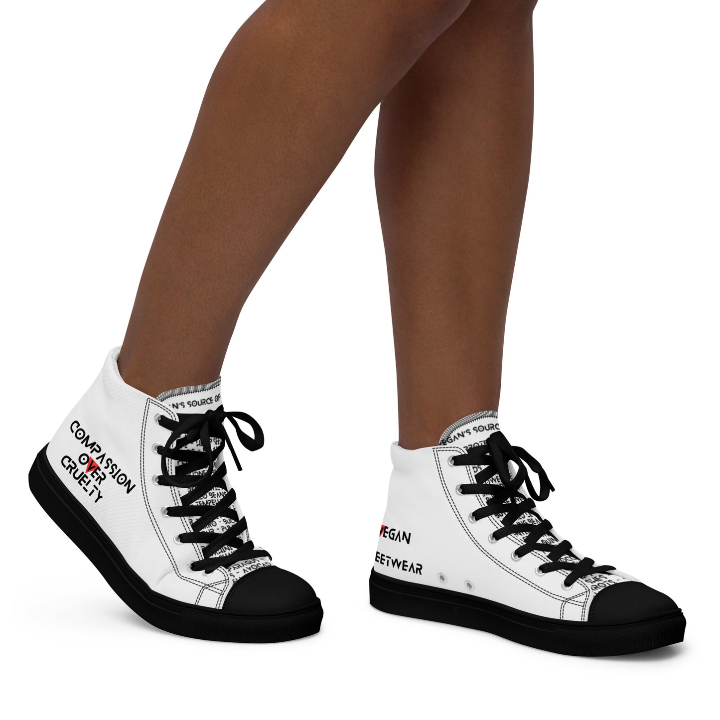 Women’s high top Vegan canvas shoes - Compassion over Cruelty - Vegan