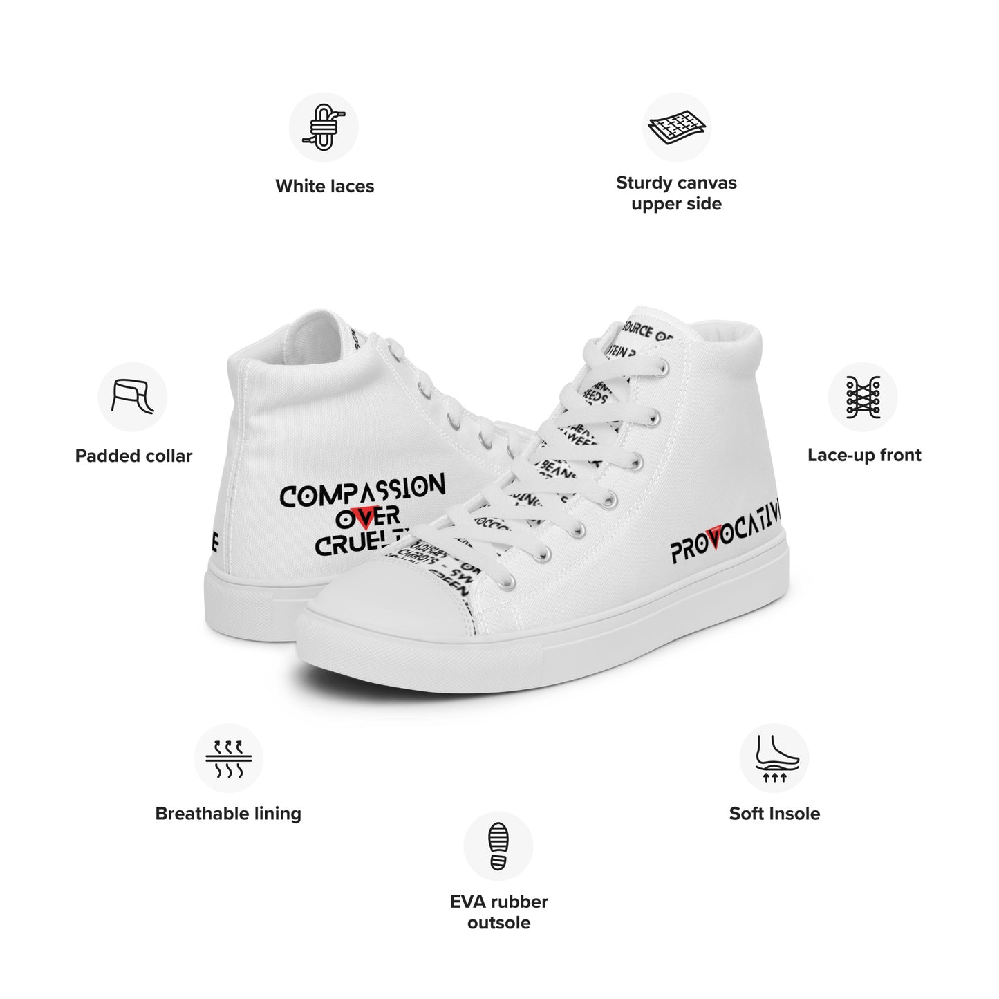 Women’s high top Vegan canvas shoes - Compassion over Cruelty - Vegan