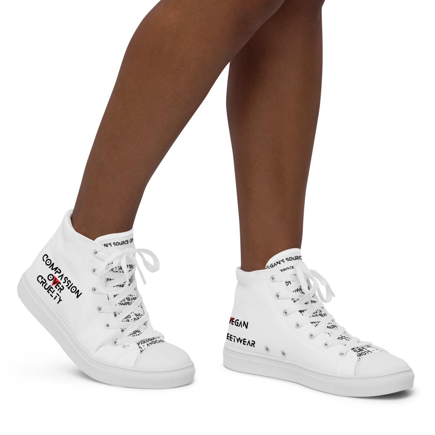 Women’s high top Vegan canvas shoes - Compassion over Cruelty - Vegan